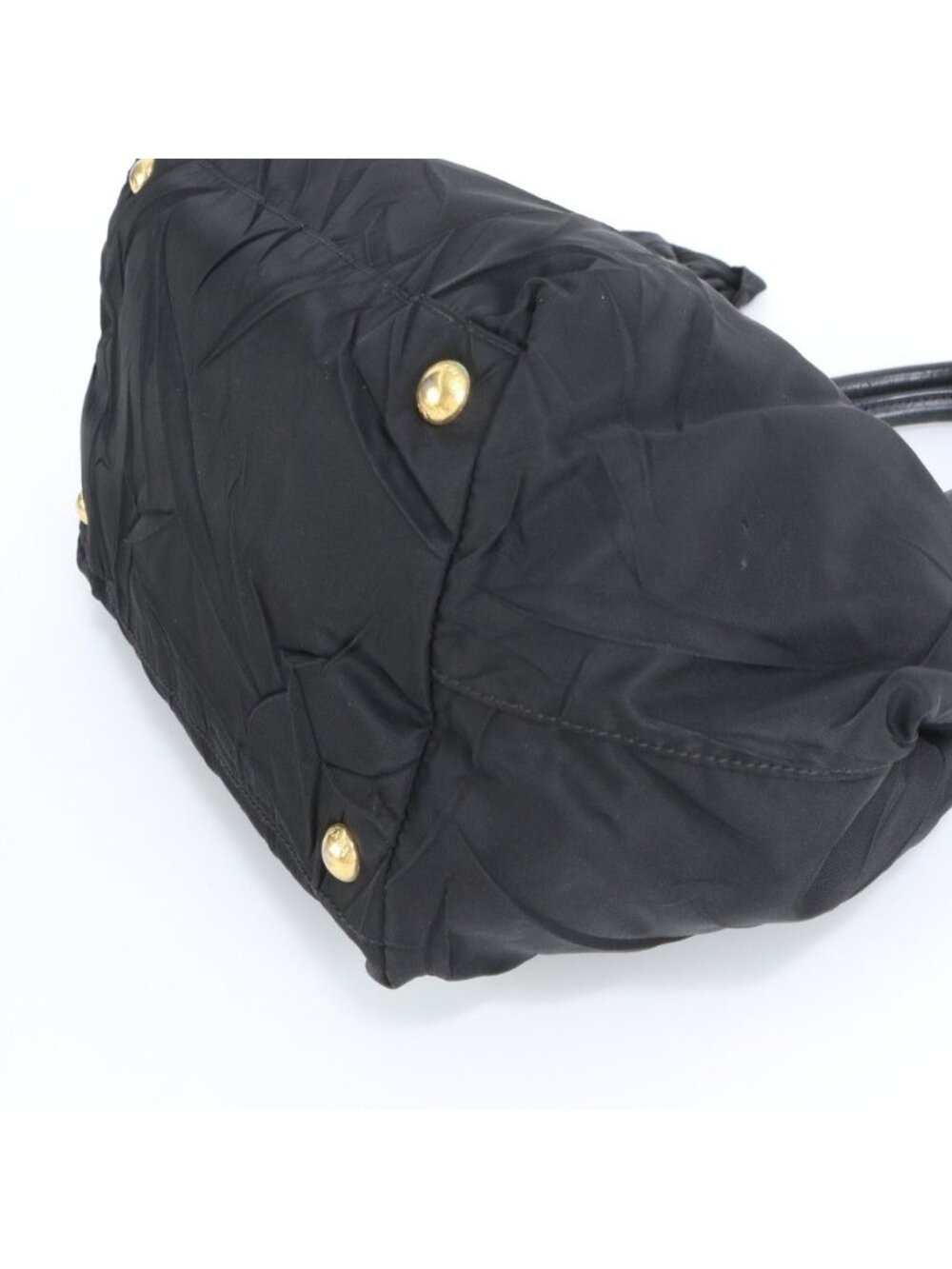 Prada Tessuto Nylon Triangle Logo Leather Tote Shoulder Black - Picture 5 of 10